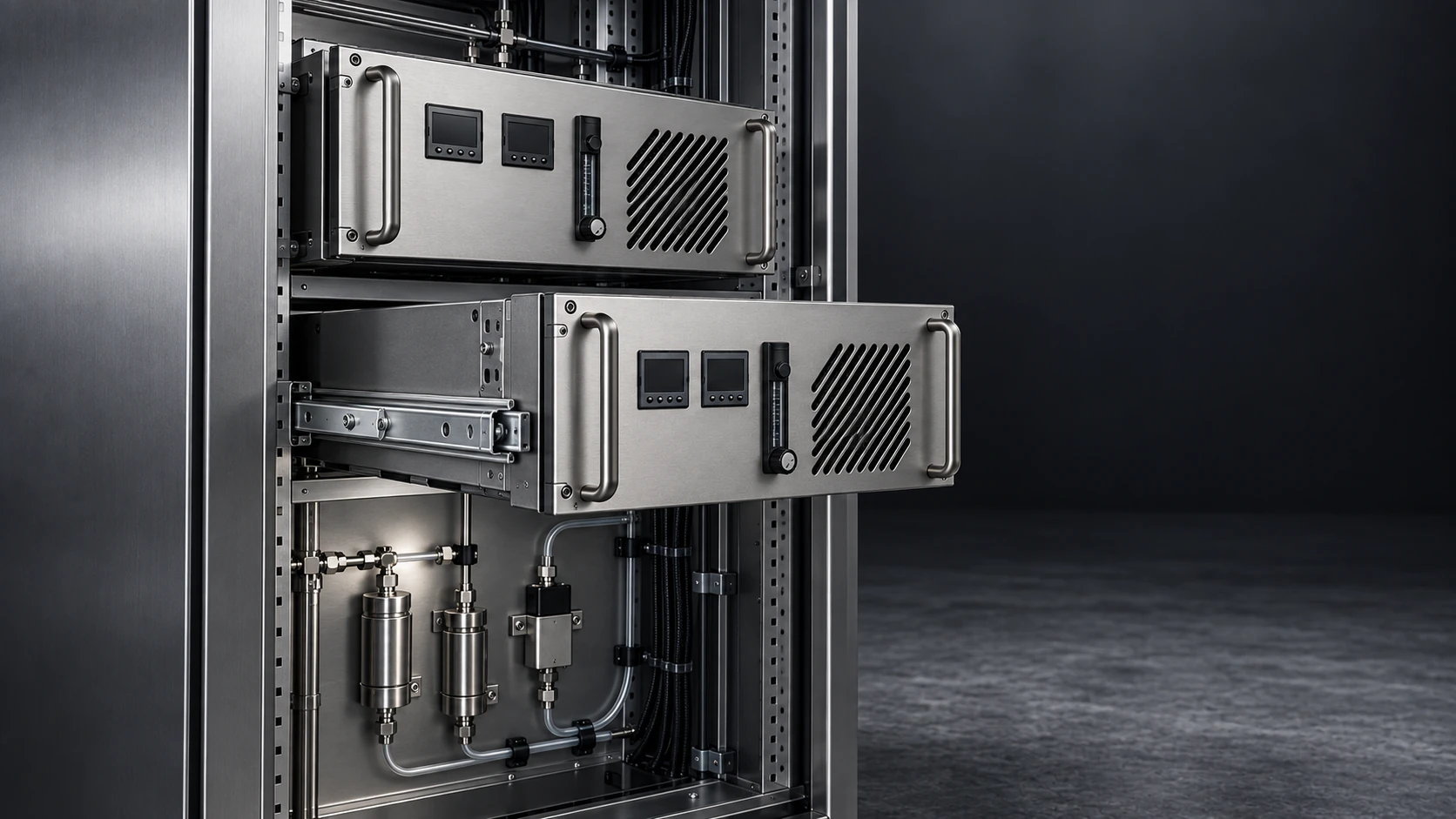 Öppet analysatorrack med instrumentmoduler